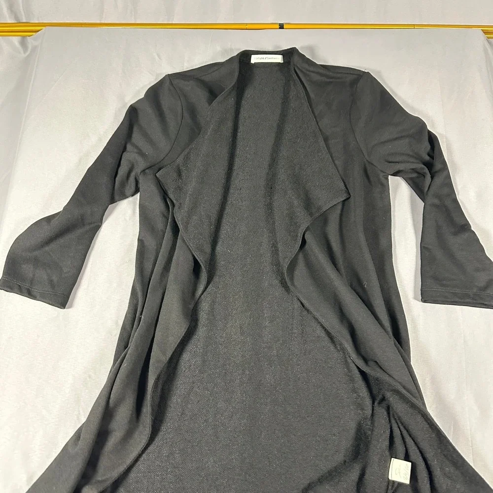 Fortune‎ Swimwear Open Front Cardigan Womens Small Black Waterfall Lapel